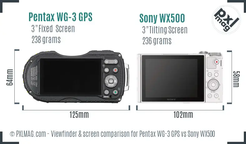 Pentax WG-3 GPS vs Sony WX500 Screen and Viewfinder comparison