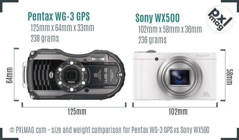 Pentax WG-3 GPS vs Sony WX500 size comparison