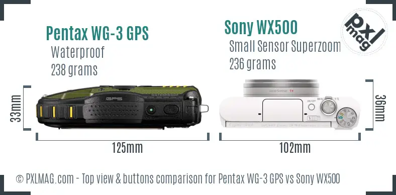 Pentax WG-3 GPS vs Sony WX500 top view buttons comparison