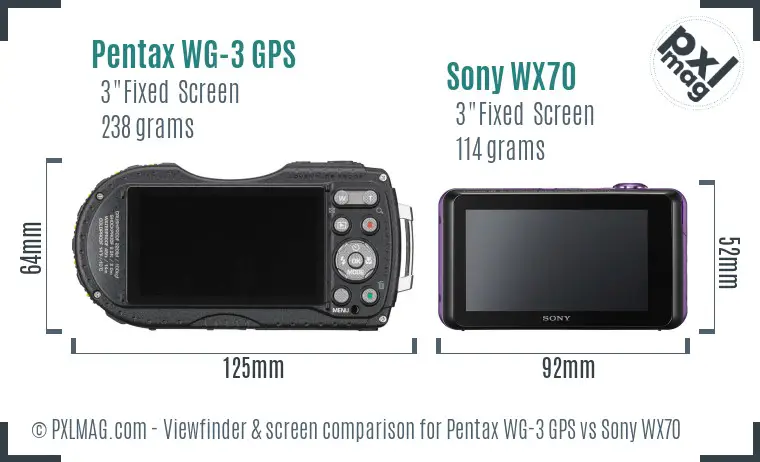 Pentax WG-3 GPS vs Sony WX70 Screen and Viewfinder comparison