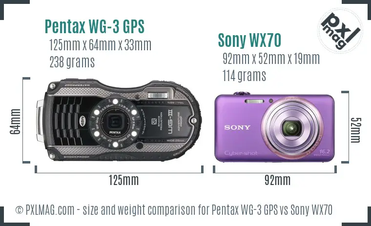 Pentax WG-3 GPS vs Sony WX70 size comparison