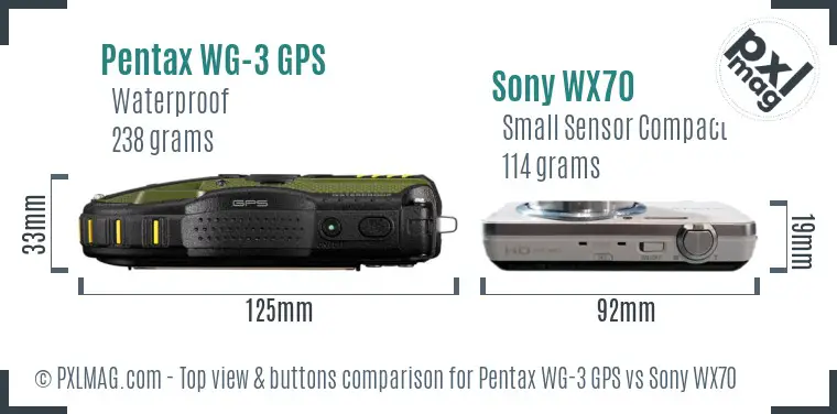 Pentax WG-3 GPS vs Sony WX70 top view buttons comparison