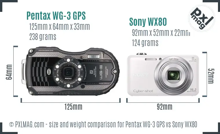 Pentax WG-3 GPS vs Sony WX80 size comparison