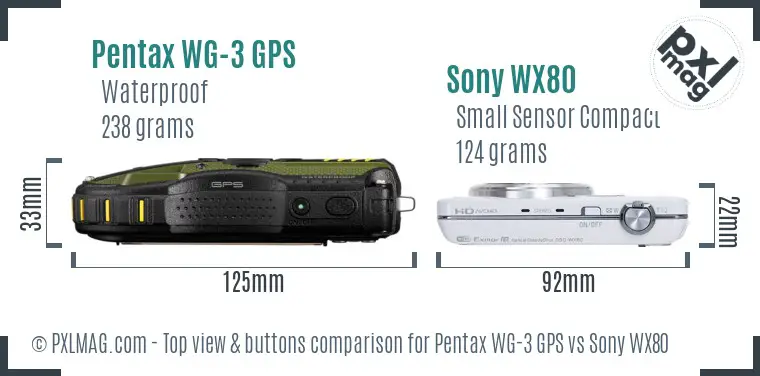 Pentax WG-3 GPS vs Sony WX80 top view buttons comparison
