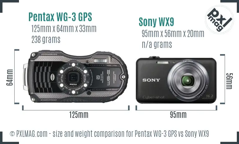 Pentax WG-3 GPS vs Sony WX9 size comparison