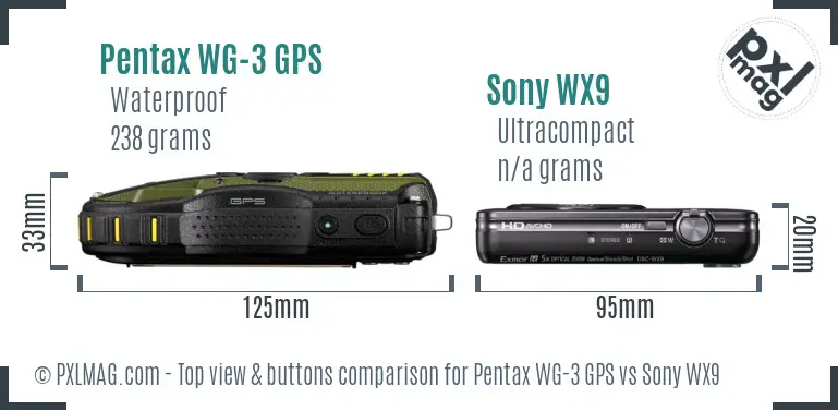 Pentax WG-3 GPS vs Sony WX9 top view buttons comparison
