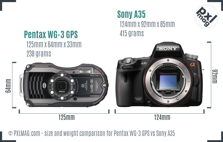 Pentax WG-3 GPS vs Sony A35 size comparison