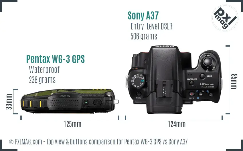 Pentax WG-3 GPS vs Sony A37 top view buttons comparison