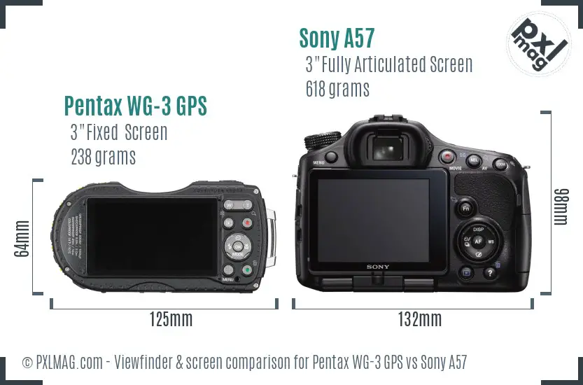 Pentax WG-3 GPS vs Sony A57 Screen and Viewfinder comparison