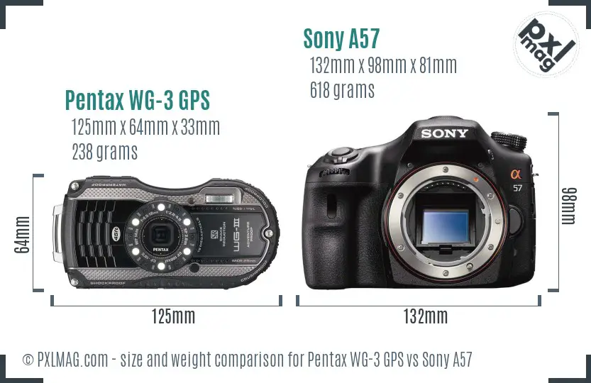 Pentax WG-3 GPS vs Sony A57 size comparison