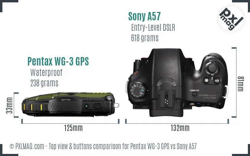 Pentax WG-3 GPS vs Sony A57 top view buttons comparison