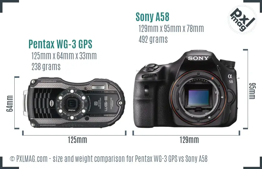 Pentax WG-3 GPS vs Sony A58 size comparison