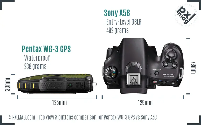 Pentax WG-3 GPS vs Sony A58 top view buttons comparison