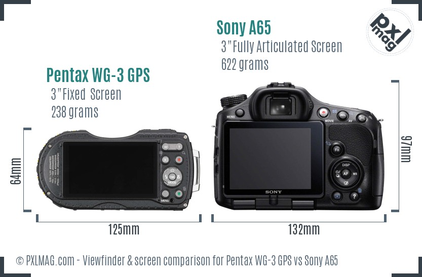 Pentax WG-3 GPS vs Sony A65 Screen and Viewfinder comparison