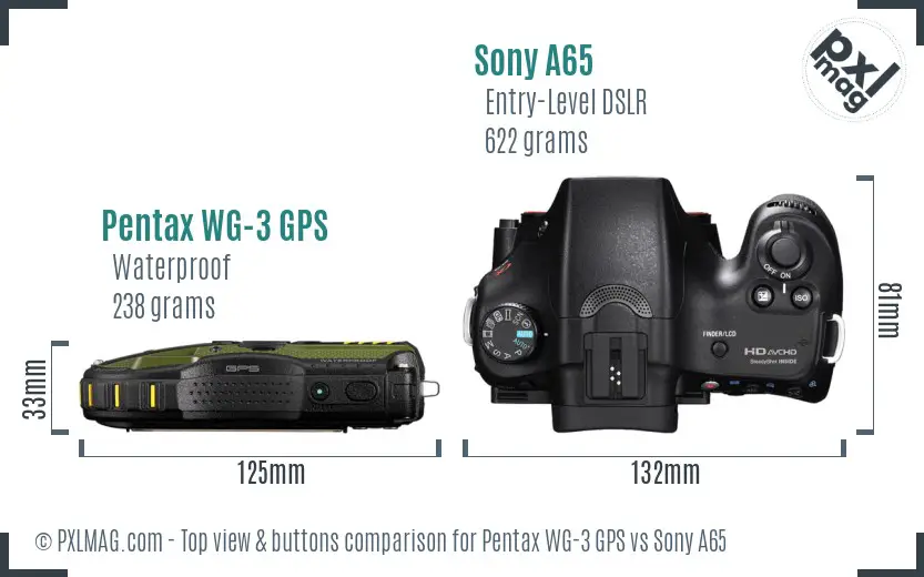 Pentax WG-3 GPS vs Sony A65 top view buttons comparison