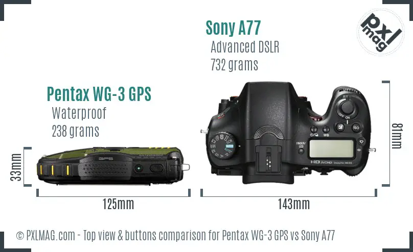 Pentax WG-3 GPS vs Sony A77 top view buttons comparison