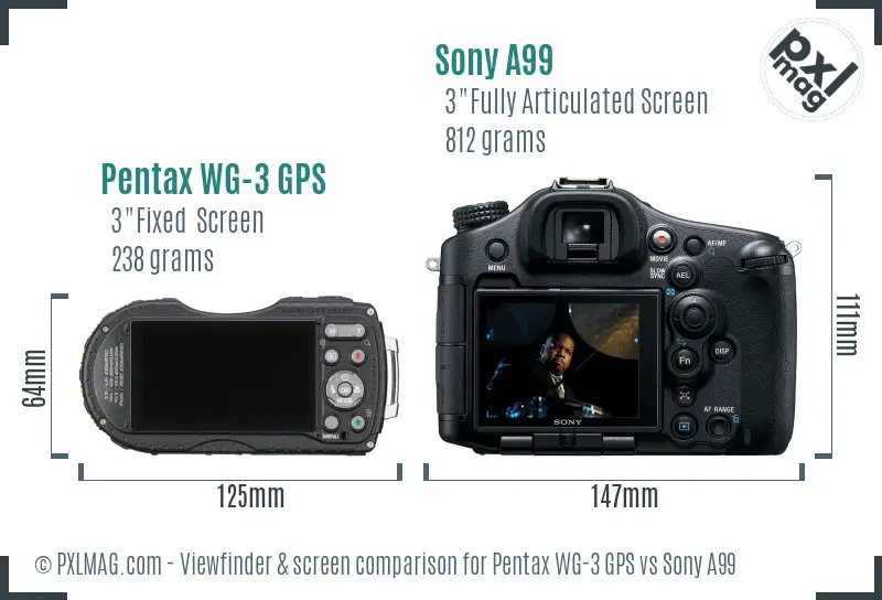 Pentax WG-3 GPS vs Sony A99 Screen and Viewfinder comparison