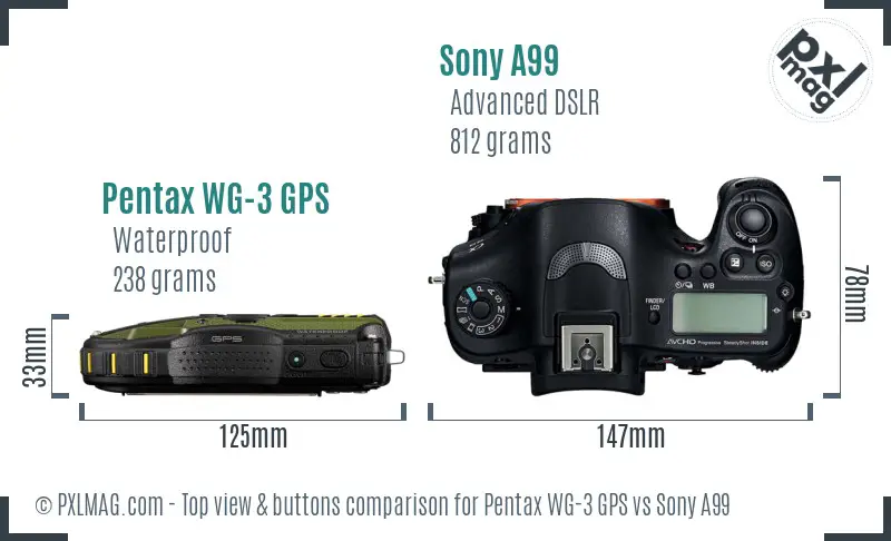 Pentax WG-3 GPS vs Sony A99 top view buttons comparison