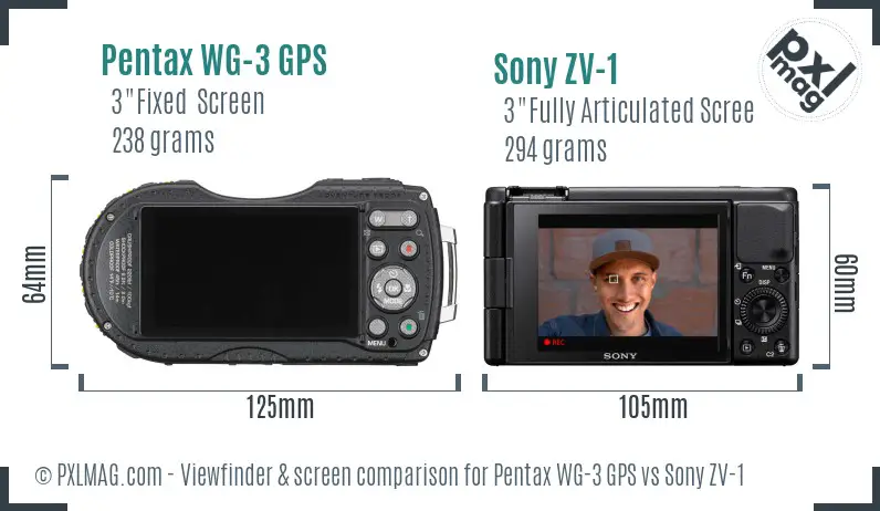 Pentax WG-3 GPS vs Sony ZV-1 Screen and Viewfinder comparison
