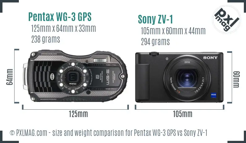 Pentax WG-3 GPS vs Sony ZV-1 size comparison
