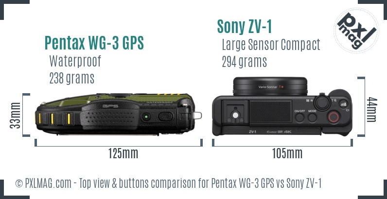 Pentax WG-3 GPS vs Sony ZV-1 top view buttons comparison