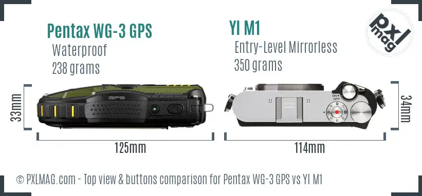 Pentax WG-3 GPS vs YI M1 top view buttons comparison