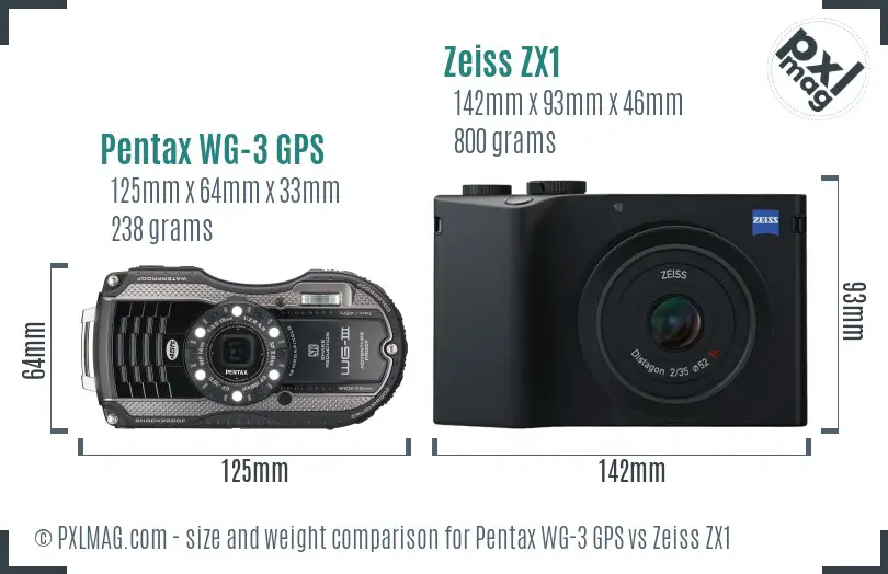 Pentax WG-3 GPS vs Zeiss ZX1 size comparison