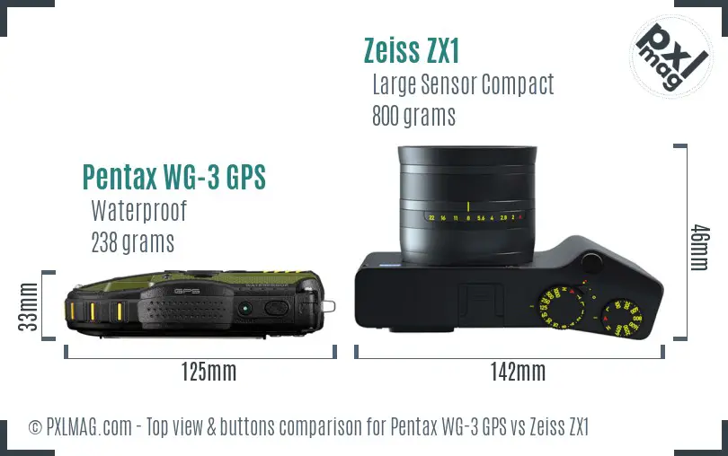 Pentax WG-3 GPS vs Zeiss ZX1 top view buttons comparison