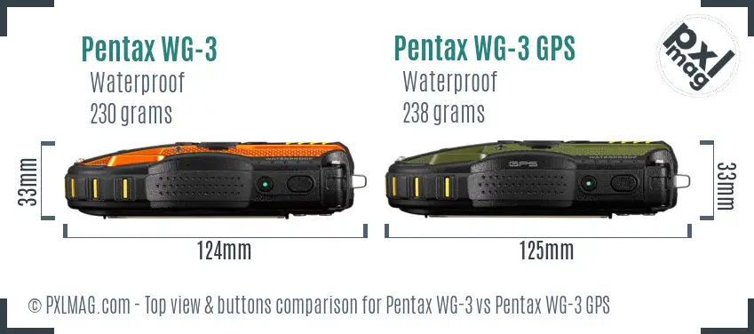 Pentax WG-3 vs Pentax WG-3 GPS top view buttons comparison