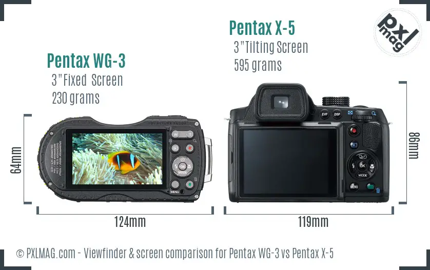 Pentax WG-3 vs Pentax X-5 Screen and Viewfinder comparison