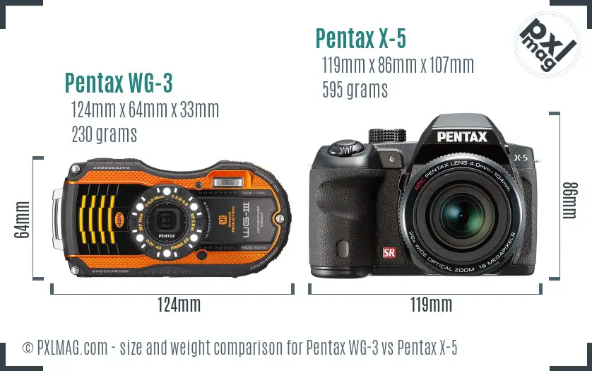 Pentax WG-3 vs Pentax X-5 size comparison