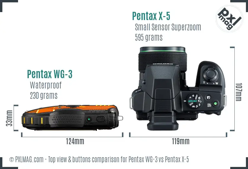 Pentax WG-3 vs Pentax X-5 top view buttons comparison