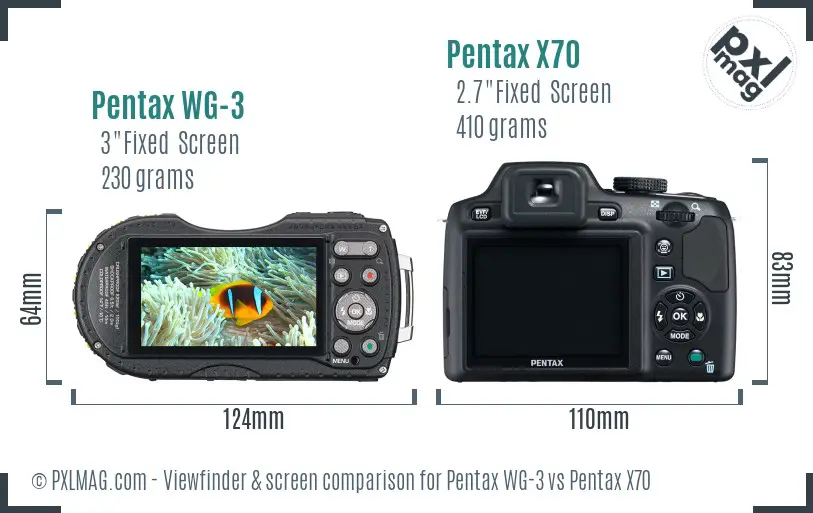 Pentax WG-3 vs Pentax X70 Screen and Viewfinder comparison