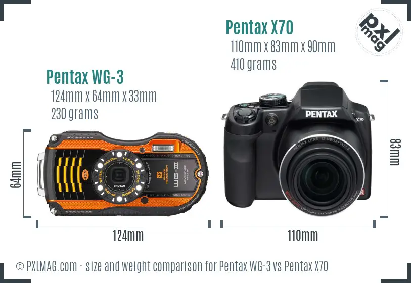 Pentax WG-3 vs Pentax X70 size comparison