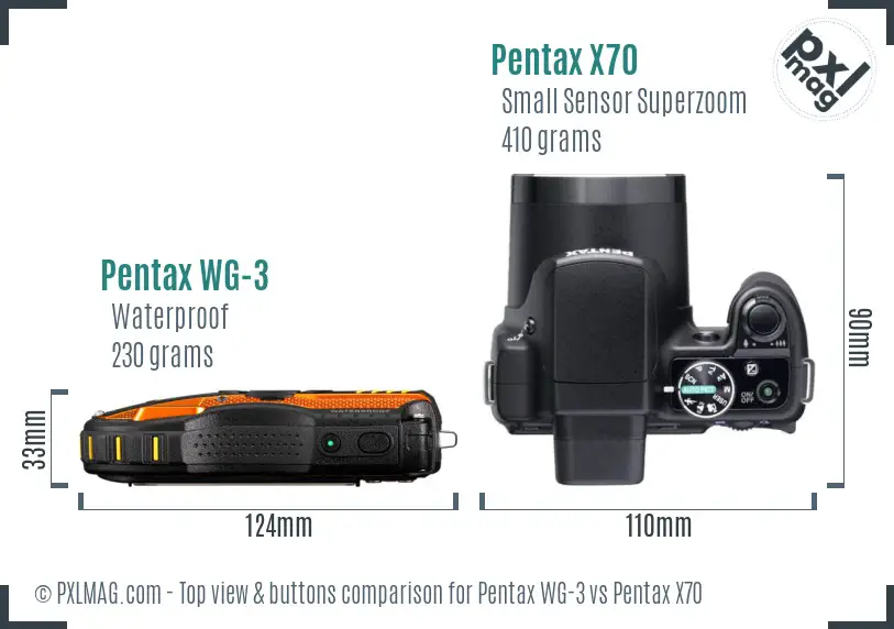 Pentax WG-3 vs Pentax X70 top view buttons comparison