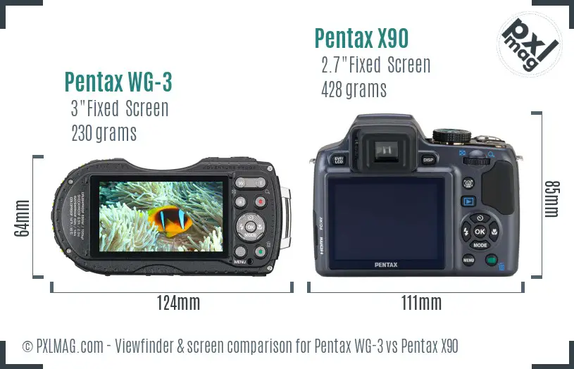 Pentax WG-3 vs Pentax X90 Screen and Viewfinder comparison