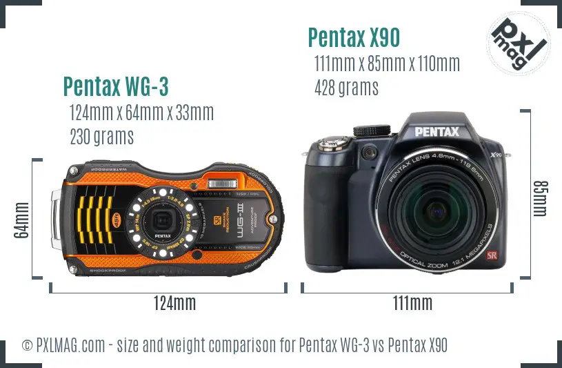Pentax WG-3 vs Pentax X90 size comparison