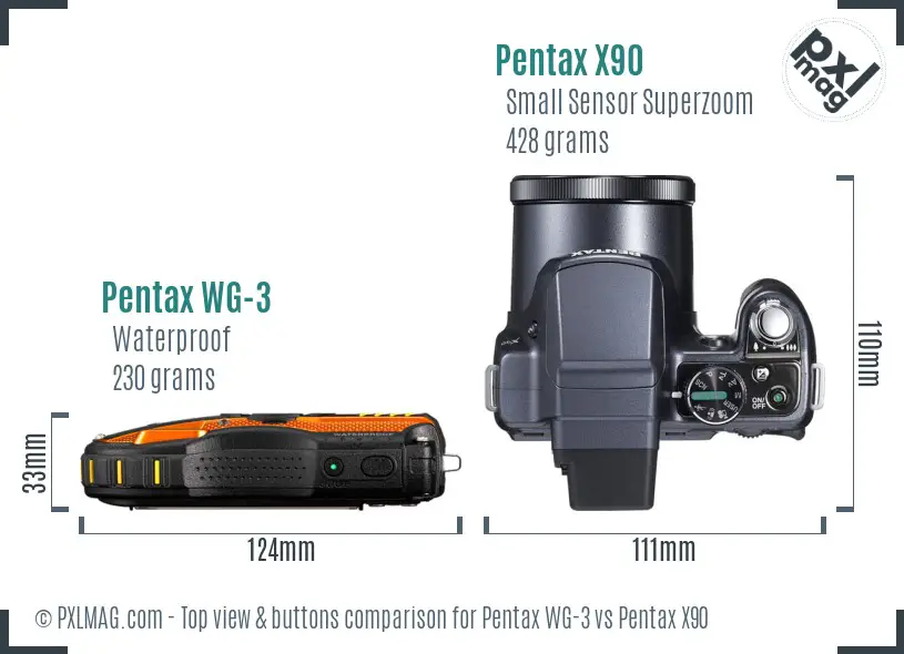 Pentax WG-3 vs Pentax X90 top view buttons comparison