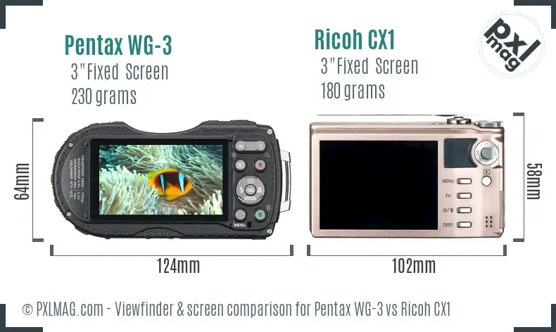 Pentax WG-3 vs Ricoh CX1 Screen and Viewfinder comparison