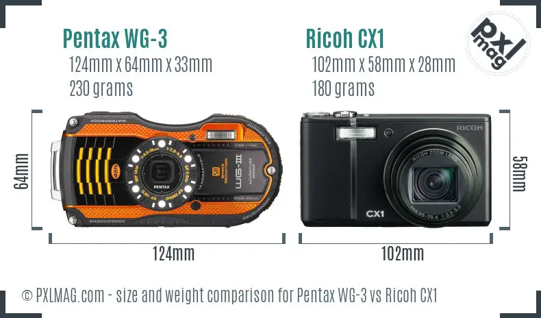 Pentax WG-3 vs Ricoh CX1 size comparison