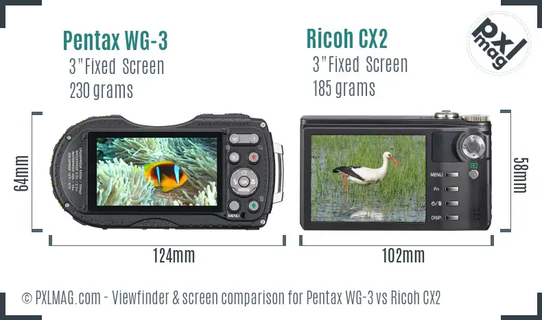 Pentax WG-3 vs Ricoh CX2 Screen and Viewfinder comparison