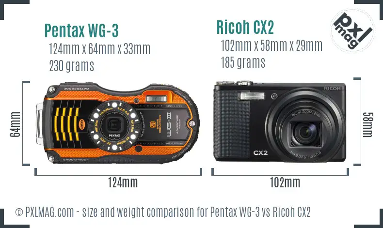 Pentax WG-3 vs Ricoh CX2 size comparison