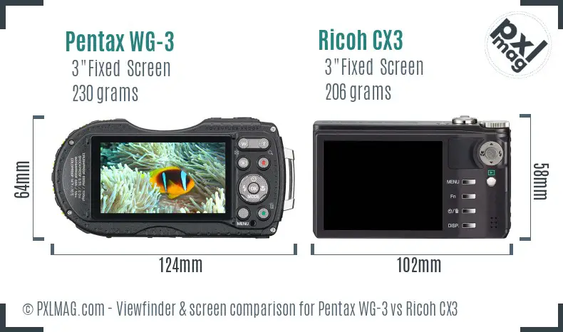 Pentax WG-3 vs Ricoh CX3 Screen and Viewfinder comparison