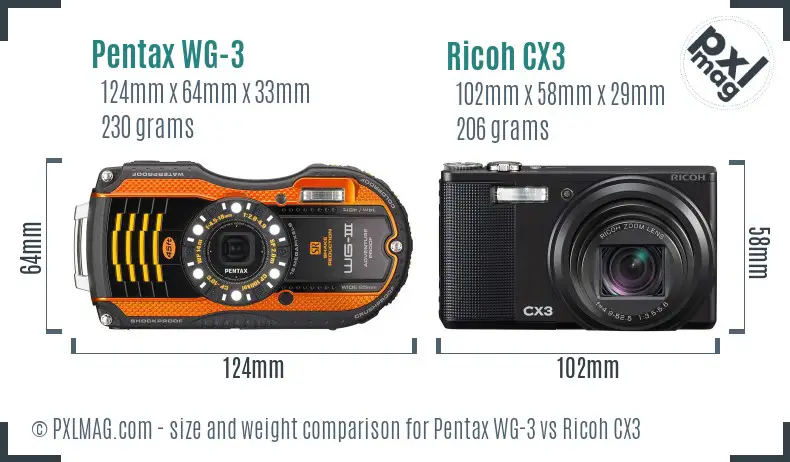 Pentax WG-3 vs Ricoh CX3 size comparison