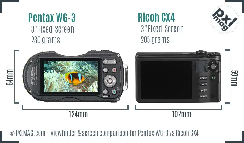 Pentax WG-3 vs Ricoh CX4 Screen and Viewfinder comparison