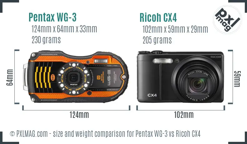 Pentax WG-3 vs Ricoh CX4 size comparison