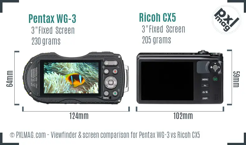 Pentax WG-3 vs Ricoh CX5 Screen and Viewfinder comparison