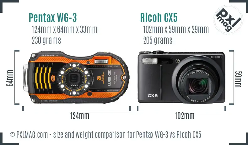 Pentax WG-3 vs Ricoh CX5 size comparison