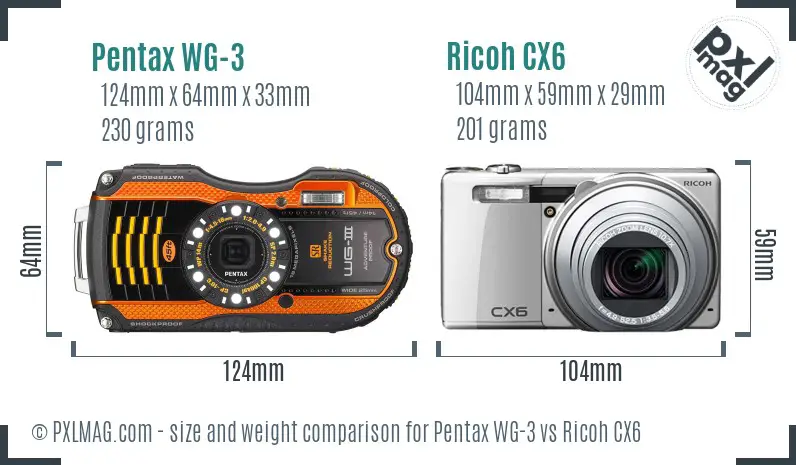 Pentax WG-3 vs Ricoh CX6 size comparison