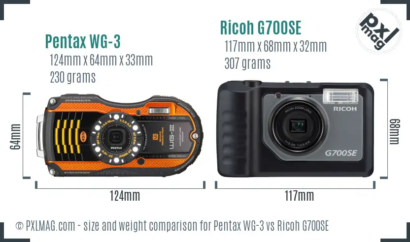Pentax WG-3 vs Ricoh G700SE size comparison